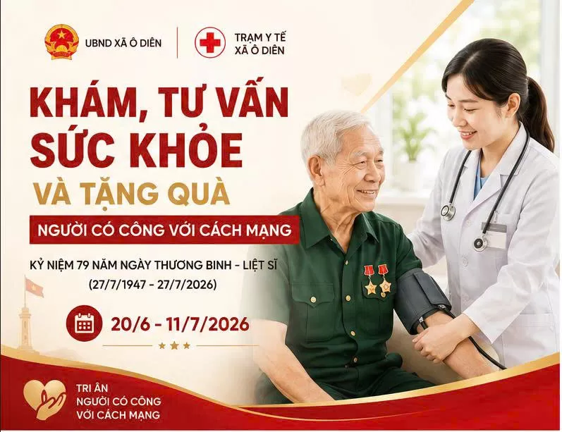 THÔNG BÁO: Về việc tổ chức khám, tư vấn sức khỏe và tặng quà cho người có công với cách mạng nhân dịp kỷ niệm 79 năm Ngày Thương binh - Liệt sĩ (27/7/1947 - 27/7/2026)
