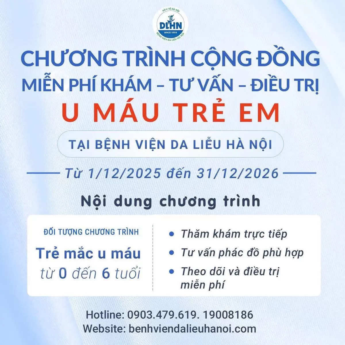 THÔNG BÁO VỀ CHƯƠNG TRÌNH MIỄN PHÍ KHÁM - TƯ VẤN - ĐIỀU TRỊ U MÁU TRẺ EM
