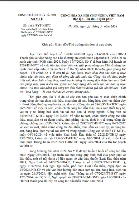 Về việc quán triệt thực hiện kế hoạch số 3268/KH-SYT ngày 17/7/2024 của sở y tế